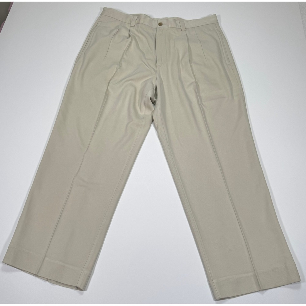 Tommy Bahama Mens 36x28 Khaki 100% Silk Pleated Cuffed Dress Pants Trousers